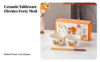 Red Ceramic Tableware, Bowl Chopsticks Set, Festive Gift Box, Event Present