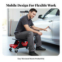 Heavy-Duty Steel Construction Car Detailing Rolling Stool 360-Degree Swivel Casters Auto Detailing Stool Easy Glide Movement for Mechanics