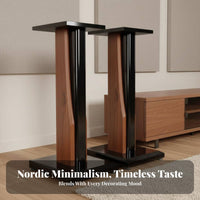 2 Pieces Shock Absorbing Bookshelf Speaker Stand Vibration Damping Bookshelf Speaker Floor Stand High-Gloss Finish Audio Accessory Solid Construction for Audiophiles, Home Theater Enthusiasts, Studio, Living Room