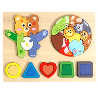 1 Piece Wooden Shape Puzzle Board with Animal Theme Geometric Blocks Matching Puzzle Splinter-free Design Suitable for Cognitive Development Indoor Play