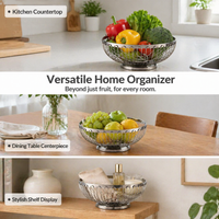Stainless Steel Fruit Bowl, Round Fruit Basket, Rust Resistant Wire Fruit Bowl for Kitchen Bench, Polished Metal Fruit Basket