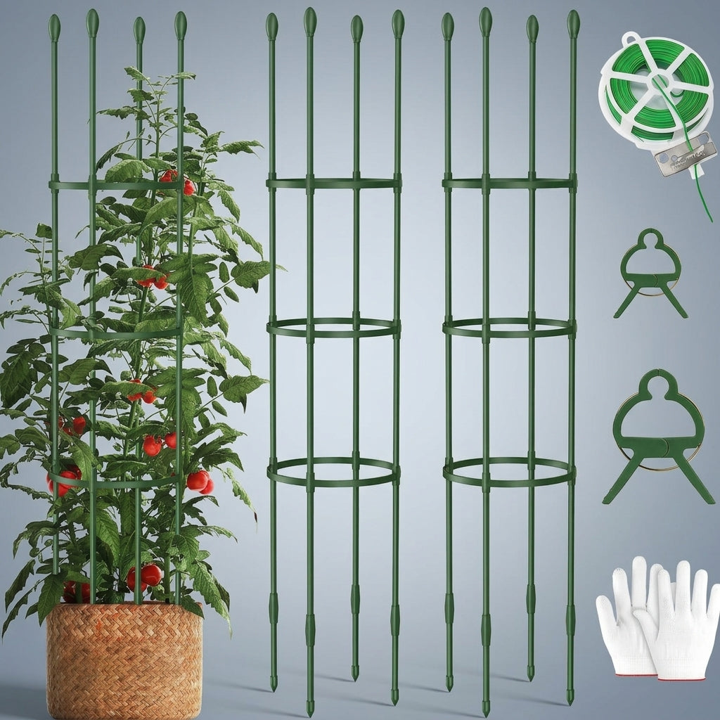 Garden Trellis for Outdoor Plants and Garden Stakes, Tall 200cm Plant Support for Garden Bed, Rustproof Plant Stakes, Thick Support Rings 1 Pack