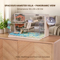Large Hamster Cage with Wood and Acrylic, Transparent Multi-Level Syrian Habitat for Indoor Use, Luxury Rectangular Dwarf Acrylic Hamster Cage