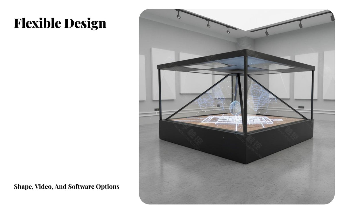 3D Holographic Display Cabinet Levitating Image Effect Pyramid Hologram Display Unit Unaided-Eye 3D Display Box for Commerce Shows, Retail Stores