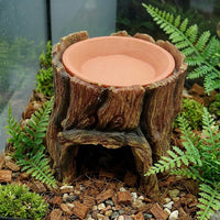 Tree Stump Cave Snake Hide for Axolotl Aquarium Accessories, Resin Reptile Tree with Ceramic Water Dish, Realistic Brown Habitat Decor