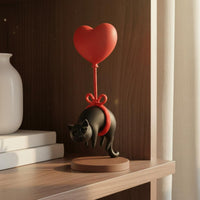 Feline Statue with Heart Balloon Cute Dark Feline Balloon Statue Gift Idea