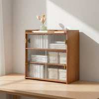 Dustproof Desktop Bookshelf with Glass Doors Multi-Functional Countertop Bookshelf with Doors Easy Assembly Fluted Glass Storage Cabinet Raised Top Rim for Students, Office Workers, Living Room, Bedroom