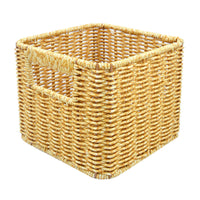 Faux Rattan Basket Handwoven Woven Storage Basket Woven Organizer Bin Compact Natural-Style for Desk, Shelf