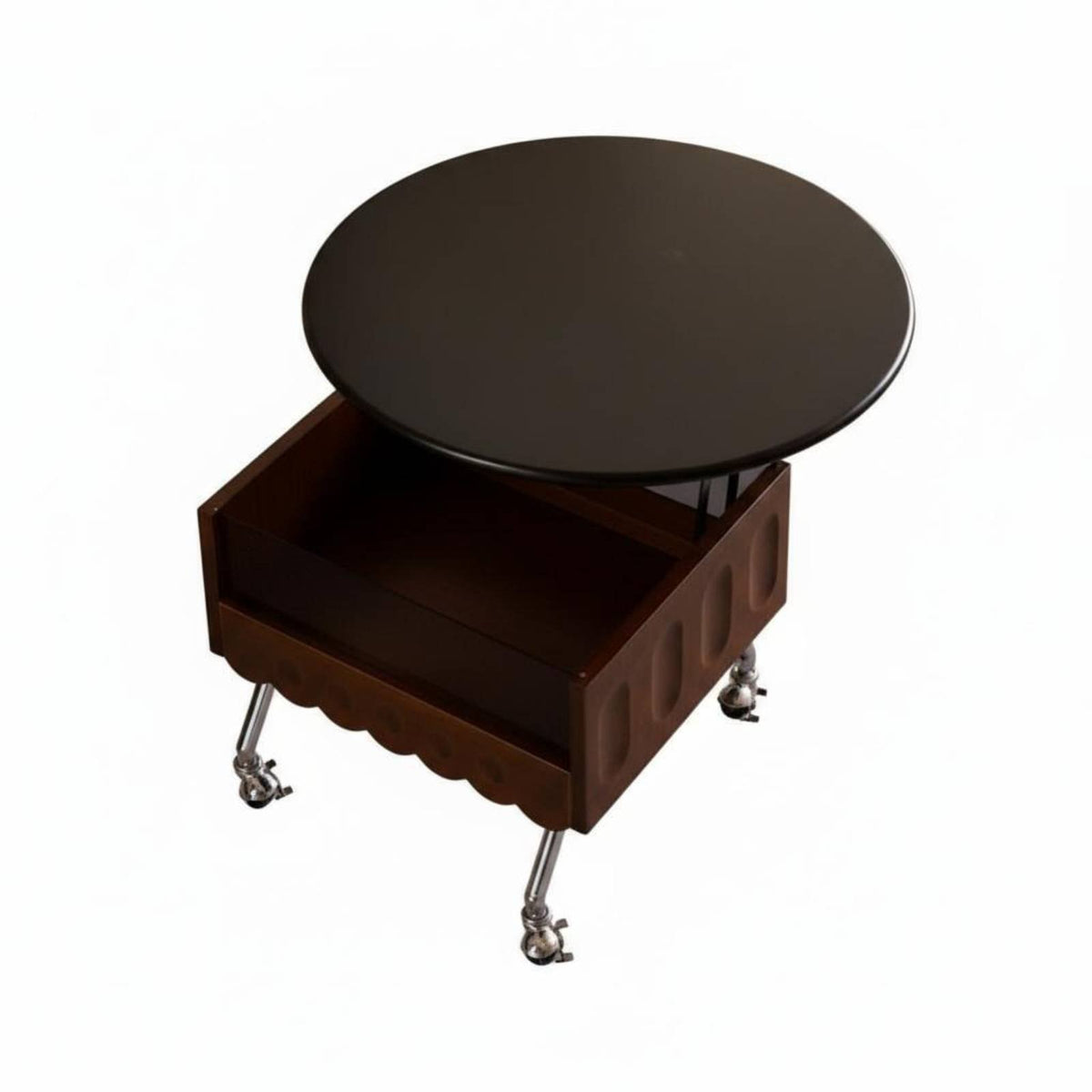 French Retro Aesthetic Petal-Shaped Lift-Top Table Height Adjustable Sofa Side Table Multi-Functional Household Furniture Space Saving for Apartment Dwellers, Interior Decorators, Living Room, Small Areas, Bedroom, Home Office