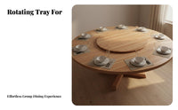 Round Wooden Dining Table Solid Wood Dining Table with Rotating Tray Annealed Glass Turntable Home Furniture for Homeowners, Event Hosts, Kitchen