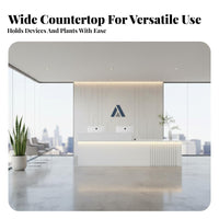 Modern Reception Desk Sturdy Construction Commercial Checkout Counter Scratch-resistant Surface Store Counter with Wood Grain and Marble Texture Suitable for Retailers Business Owners Workplaces