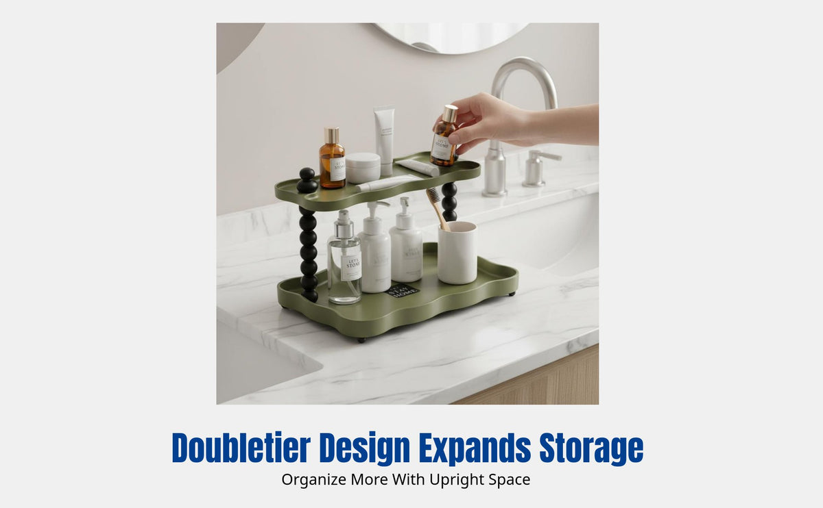 Vintage Double-Tier Desktop Storage Rack, Organizer for Living Room, Bathroom, Bedroom, Makeup, Skincare, Mug Holder