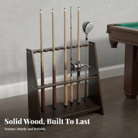 Wooden Billiard Cue Holder Solid Wood Construction Wooden Pool Stand Space-Saving Design Floor Standing Cue Rack for Man Cave, Bar, Club