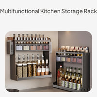 Wall Mounted 3-Tier Kitchen Spice Rack with Drawers