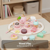 Imaginative Role Play Afternoon Tea Playset Solid Wood Wooden Tea Party Set Educational Wooden Cake Toy Set Realistic Design for Preschoolers, Toddlers, Kindergarten, Playhouse, Playroom