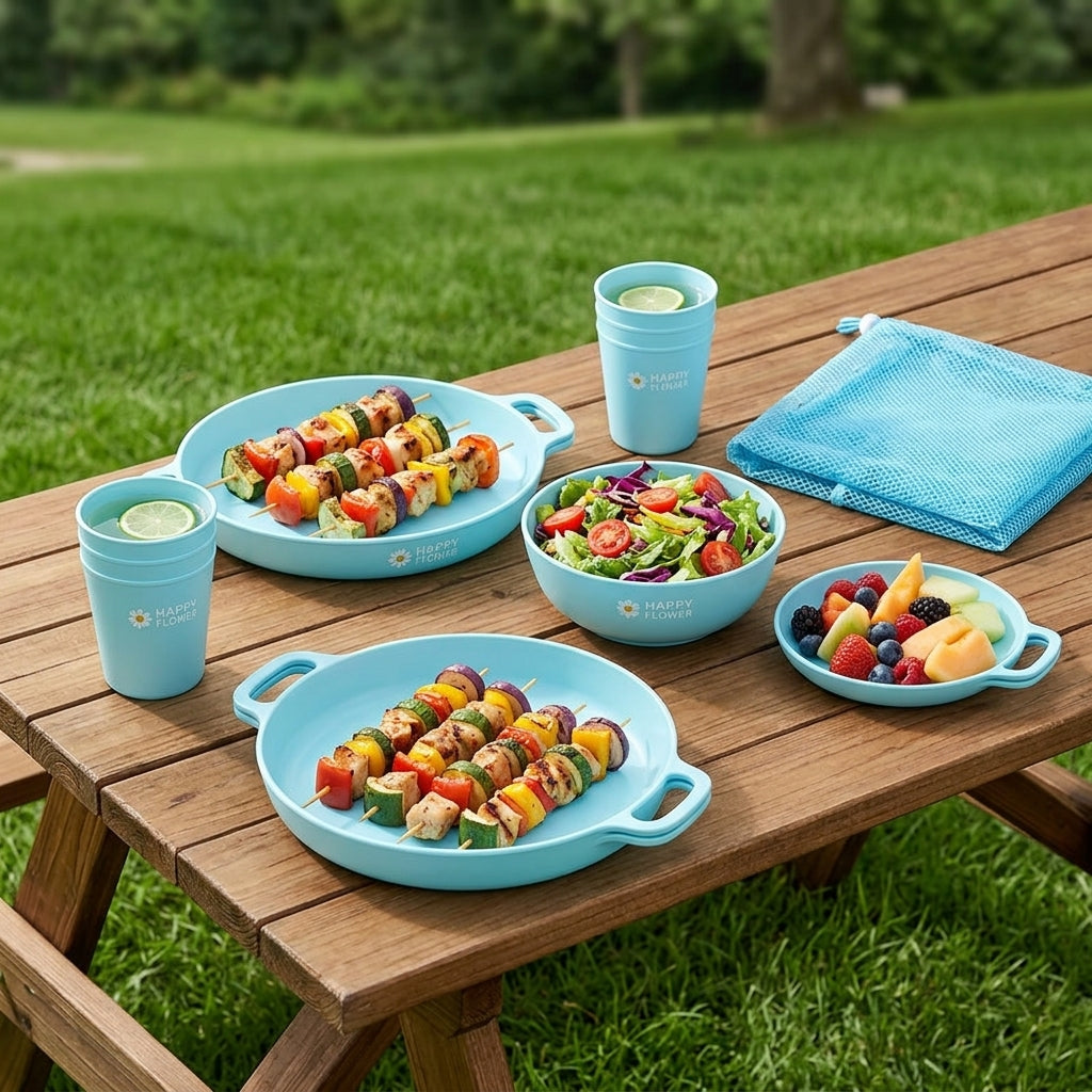 Food-Grade Plastic Tableware Set, 20-Piece, Reusable, For Children, Excursion, Plate Set, For Park, Picnic, Camping