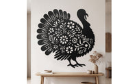 Turkey Metal Wall Art Floral Cutout Turkey Silhouette Wall Art Farmhouse Style for Autumn Harvest, Entryway, Dining Room