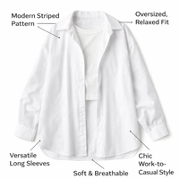 Women Striped Work Shirt with Button Placket for Office Wear, Long Sleeve Casual in Loose Fit, Polyester Business Top