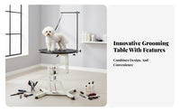 Hands-Effortless Foot Pedal Pneumatic Lift Grooming Table Non-Slip Tabletop Adjustable Pet Grooming Table Heavy-Duty Frame Easy to Clean for Professional Groomers, Veterinary Office, Home
