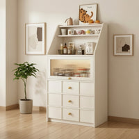 Stepped Storage Cabinet Freestanding Cabinet with Glass Door Multi-Tier Tall Storage Unit for Kitchen, Dining Room, Apartment