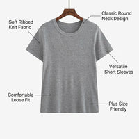Women's Plus Size Jumpers with Short Sleeves for Everyday Casual Wear, Knitted Tops in Soft Polyester Blend, Round Neck Loose Fit Sweater
