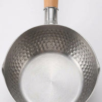 Milk Pan and Stainless Steel Saucepan with Wood Handle, Hammered 304 Stainless Steel Small Saucepan with Lid, Noodle Pot for Induction Hobs