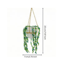 Hanging Plant Pot Ornament Beaded Plant Hanger with Beads Decorative Disco Ball Planter with Chain for Window, Porch, Balcony
