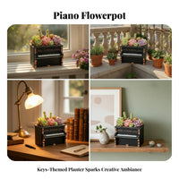 Black Upright Piano Planter Gold Trim Tabletop Piano Planter Matte Plant Container Vintage