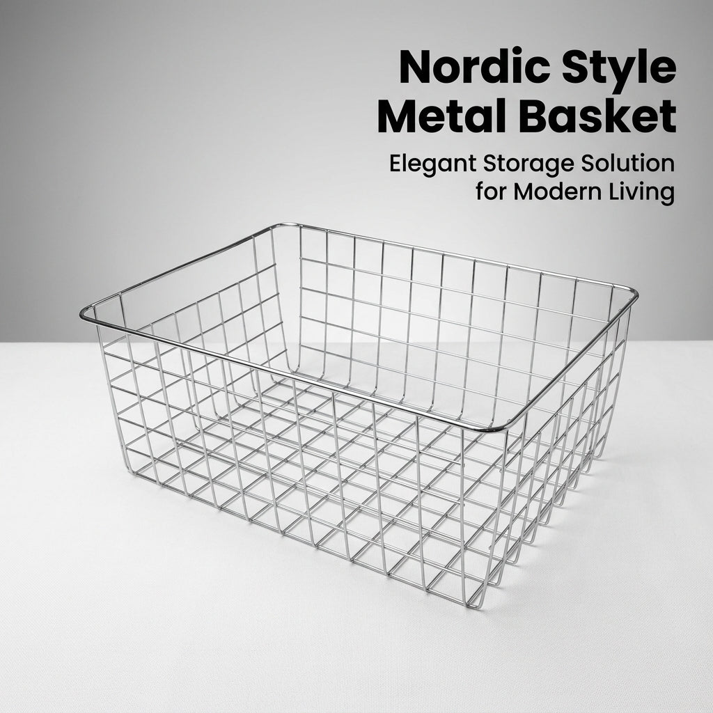 Storage Basket with Nordic Metal Wire Mesh Design for Pantry Organisers and Trapezoid Shape for Easy Access to Fruit and Snacks