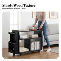 Multi-Functional Rolling Side Table Space-Saving Rolling End Table with Magazine Rack Compact Design Living Room Furniture Fluted Glass Door for Apartment Dwellers, Homeowners, Office Workers, Small Areas, Bedroom