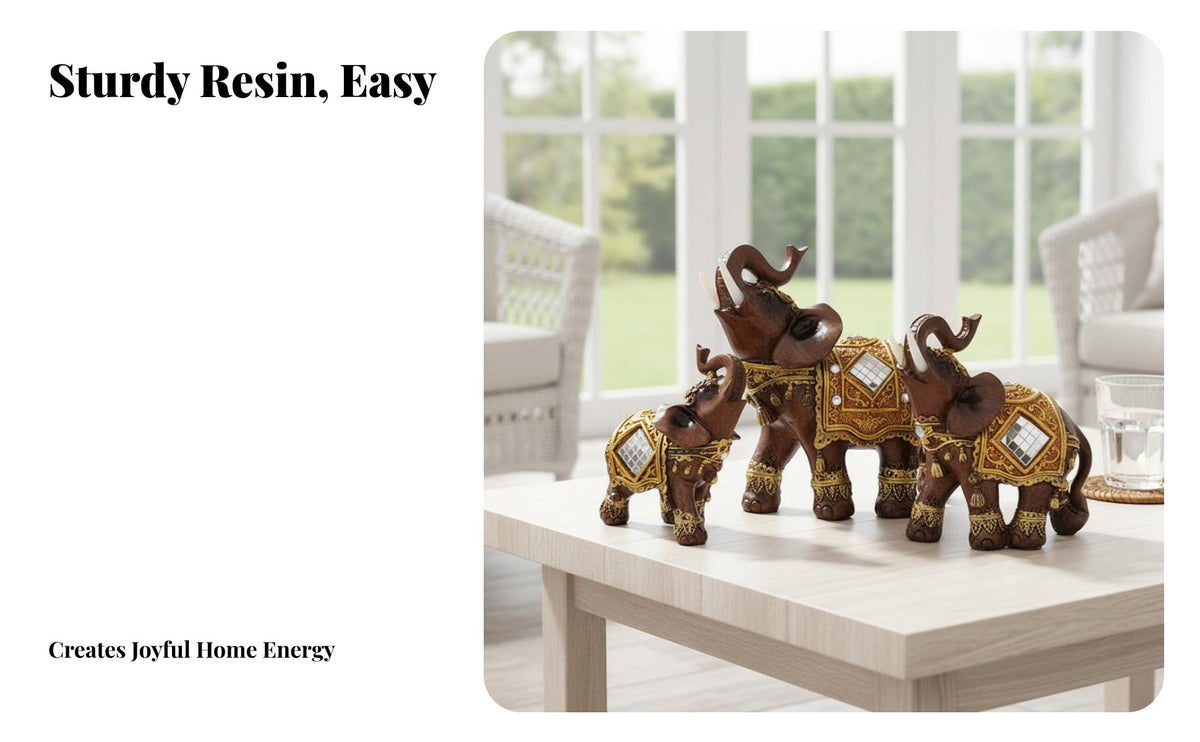 3 Pieces Good Luck Elephant Ornaments Exceptional Gift Good Luck Elephant Figurine Handmade Craft for Newlyweds, Homeowners, Wedding, Living Room