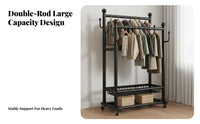 Stable Structure Double Rod Clothing Rack Double Rod Clothes Stand Heavy Duty Clothes Hanging Rack for Families, Retailers, Cloakroom, Laundry Room, Entryway, Walk-in Closet