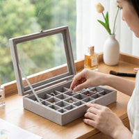 Flocked Jewelry Box with 24 Compartments Transparent Jewelry Box with Clear Lid Soft Secure for Vanity, Drawer