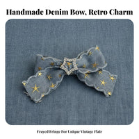 2 Pieces Denim Bow Hair Clips Sweet and Cool Look Frayed Jeans Material Hair Accessories Cute Bow Hair Clip for Girls, Women, Hairstyling, Daily Wear