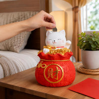 Lucky Cat Piggy Bank with New Year Fortune Bag Design, Fall-Resistant Decoration for Living Room and Bedroom