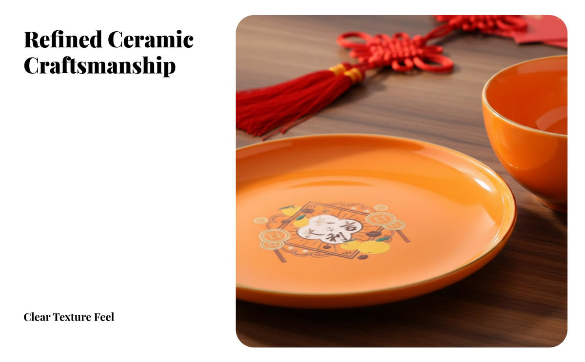 Ceramic Dinnerware Set, Festive Bowl, Chopsticks, Plate, Modern Chinese Design, Gift Box, Custom Branding, Holiday Gift