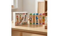 5 Pieces Early Learning Wooden Rotating Puzzle Smooth Cylindrical Block Puzzle Multicolor Picture Block Toy Hand-Held for Children, Kids