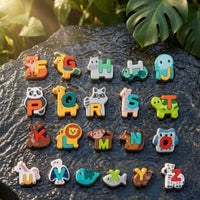 26 Pieces Educational Wooden Alphabet Matching Game Colorful Alphabet Animal Puzzle Multicolor Wooden Puzzle with Animal Blocks Smooth Edges for Classroom