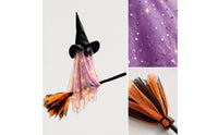Specter with Witch Hat and Broom Festive Light up Hanging Specter Lighted Halloween Ornament for Porch, Yard, Spooky Dwelling