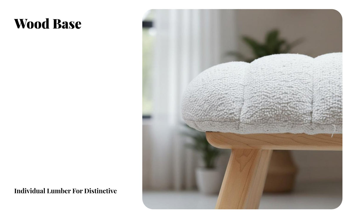 Solid Wood Legs Puffy-Shaped Ottoman Soft Cushi Single D Top Vanity Stool Multi-Purpose Upholstered Seat Space-Saving for Design Enthusiasts, Home Decorators, Apartment Dwellers, Dressing Room, Bedroom, Entryway