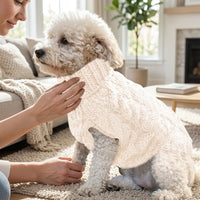 Dog Sweater with Cable Knit Pet Sweater Pattern, Warm Dog Sweater in Synthetic Dog Knitwear, Turtleneck Dog Clothes for Winter