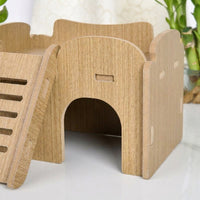 Hamster House Wooden Villa with Openings and Stairs, Multi-Chamber Syrian Hamster Hideaway, Square-Shaped Indoor Wood Nesting for Small Animals