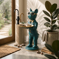 Floor Standing Dog Sculpture Gilded Detail Canine Attendant Statue Resin Material Statue Tray for Entryway, Living Room