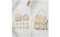 Baby Milestone Board with Numbers Wooden Nursery Hanging Sign Sleeping Reminder Plaque with Tassel Engraved puffShaped