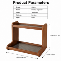 2 Tier Bamboo Shelf, Kitchen Shelf Organiser for Countertop, 40cm Warm Brown Desktop Storage Rack, Timeless Spice Tea Coffee Station