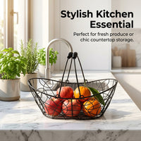 Storage Basket with Twisted Wire Mesh and Pair of Handles for Fruit and Vegetable Organization, Stainless Steel Metal in Boat Shape Design