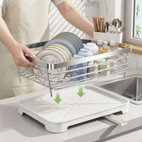 Stainless Steel Dish Rack and Drainer Rack with Cutlery Holder, 304 Stainless Steel Rack Dish Drainer for Modern Kitchen Countertop Placement