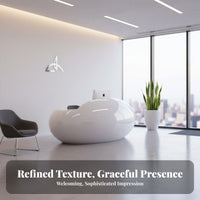 Curved Reception Desk High-Gloss Finish Modern Front Desk Unique Shape Glossy Front Counter Transaction Shelf for Salon Owners, Showroom, Salons, Spas