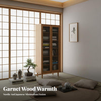 Nordic & design Multi-Tier Wooden Shelving unit dense Wood Construction shelving unit Japanese visual & design Display Cabinet Optional Glass Doors for Book Lovers, Interior Designers, home dwellers
