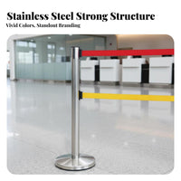 Long-Lasting Stainless Steel Stanchion Post Indoor Outdoor Use Retractable Belt Stanchion Weighted Base Stainless Steel Queue Barrier Resistant for Event Organizers, Venue Managers, Business Owners, Airports, Trade Exhibition S, Exhibition Halls, Lobbies